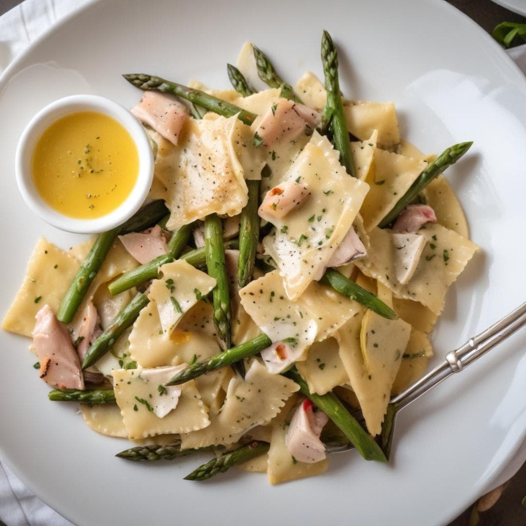 Rainbow Trout, Ravioli and Asparagus Salad with Lemon Vinaigrette
