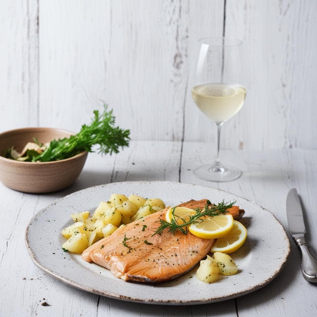 Dill mustard trout with smashed potatoes