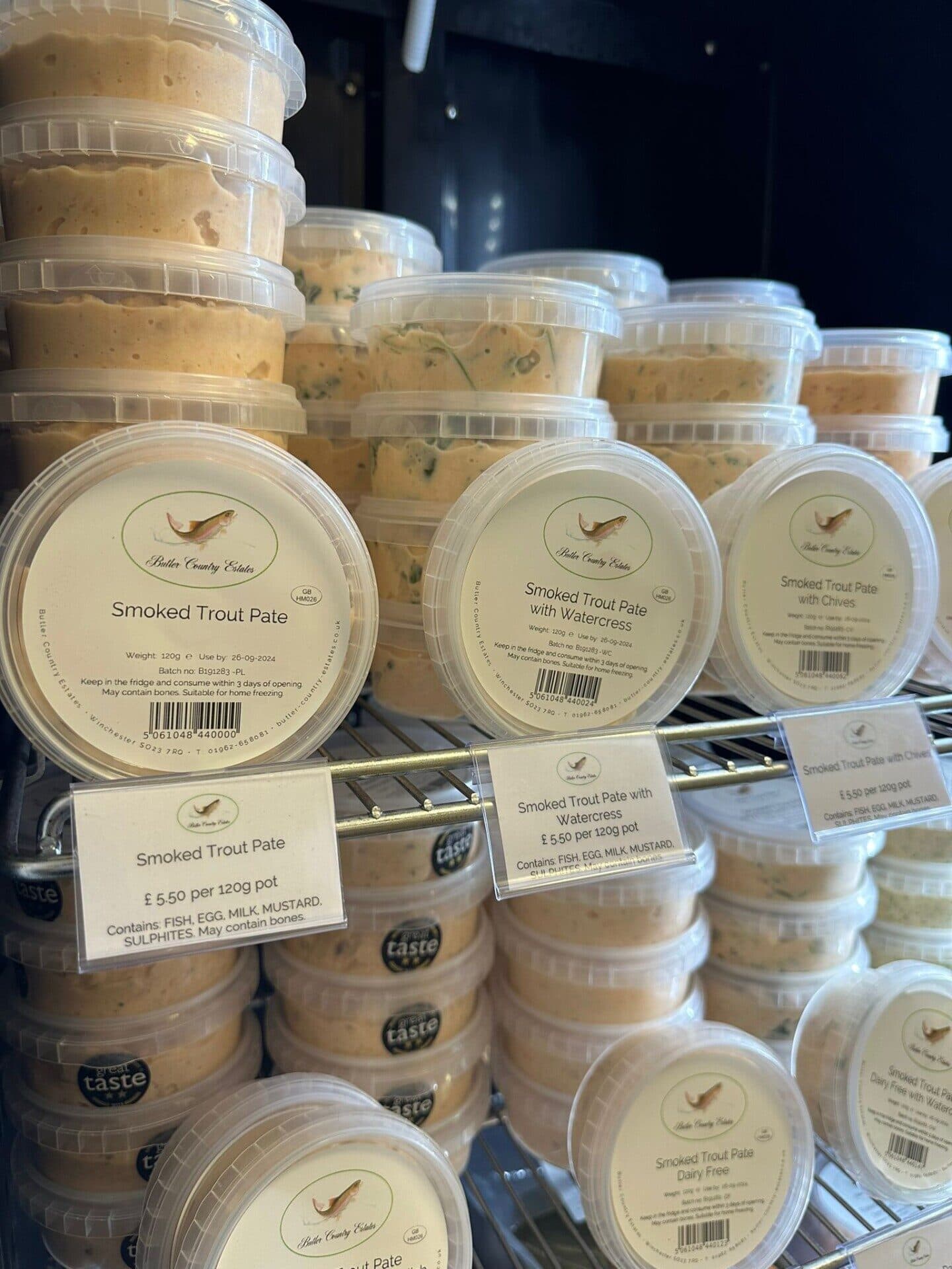 smoked trout pate for sale in a shop